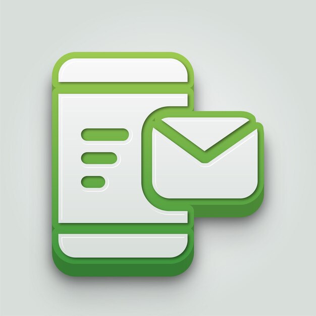 Icono de correo electrónico móvil moderno en 3D verde y blanco con fondo editable