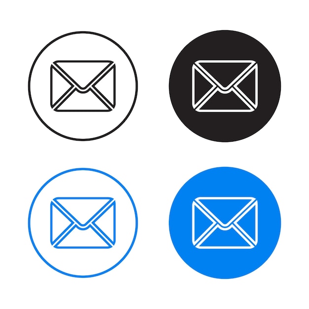 Icono de correo electrónico simple vectorial en círculos Establezca los símbolos de icono de correo