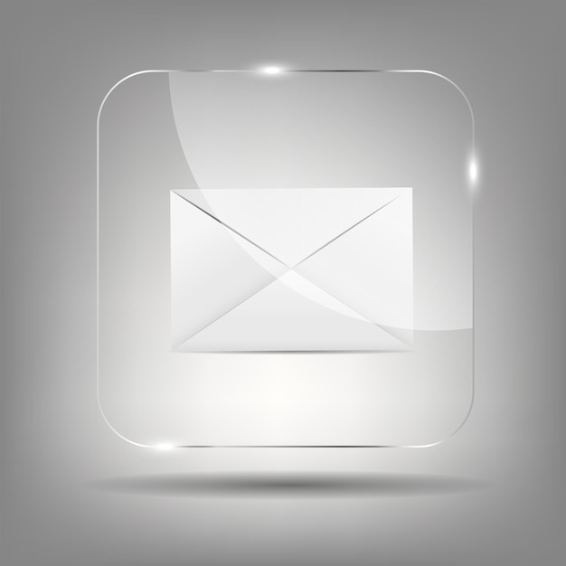 Icono de correo en la ilustración de vector de botón de cristal.