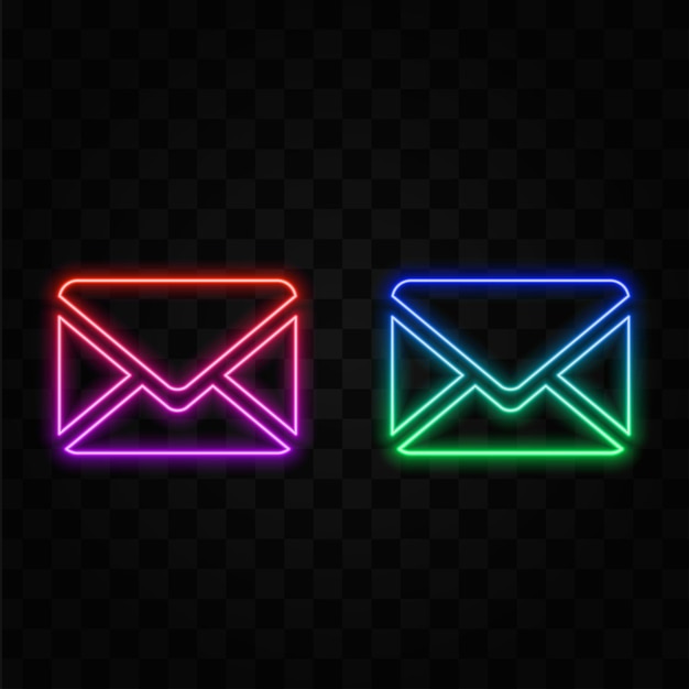 El icono de correo, el símbolo de contacto, el logotipo, el mensaje, el estilo de neón.