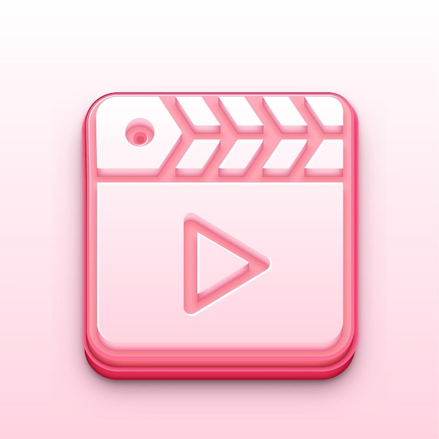 Icono de corte de película rosa 3D para temas de edición y producción de películas