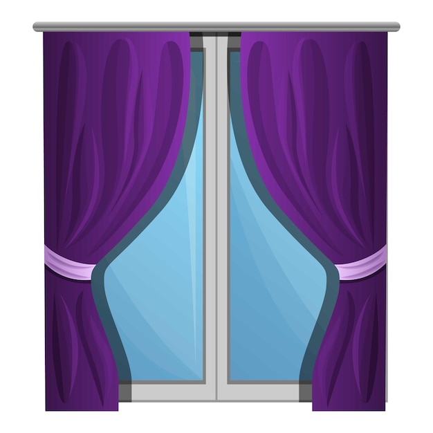 Icono de cortinas de ventana púrpura Caricatura de icono de vector de cortinas de ventana púrpura para diseño web aislado sobre fondo blanco