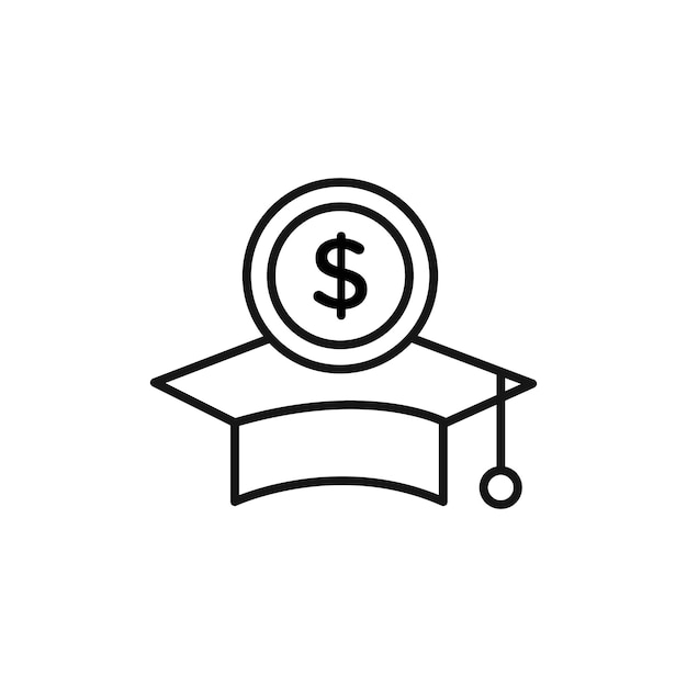 Ícono del costo de la educación Símbolo plano de línea delgada simple