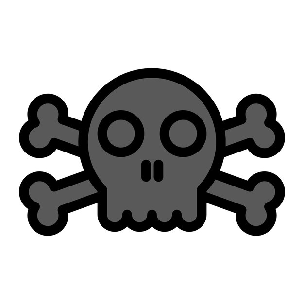 icono de un cráneo con dos huesos cruzados debajo diseñado en un estilo de dibujos animados minimalista