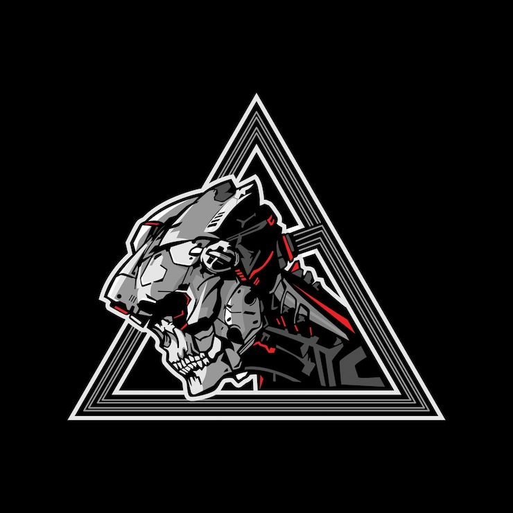 Vector el icono del cráneo del robot en la ilustración vectorial de estilo cyberpunk