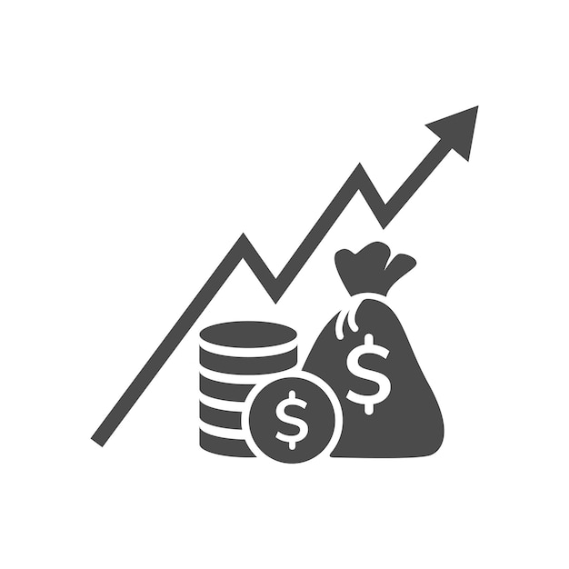 El icono de crecimiento del dinero, el progreso de la comercialización, el símbolo plano delgado sobre un fondo blanco, la ilustración vectorial de trazos editables (EPS10).
