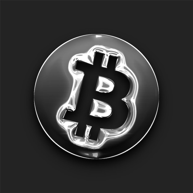 Icono de criptomoneda de Bitcoin de plata metálica brillante con fondo negro