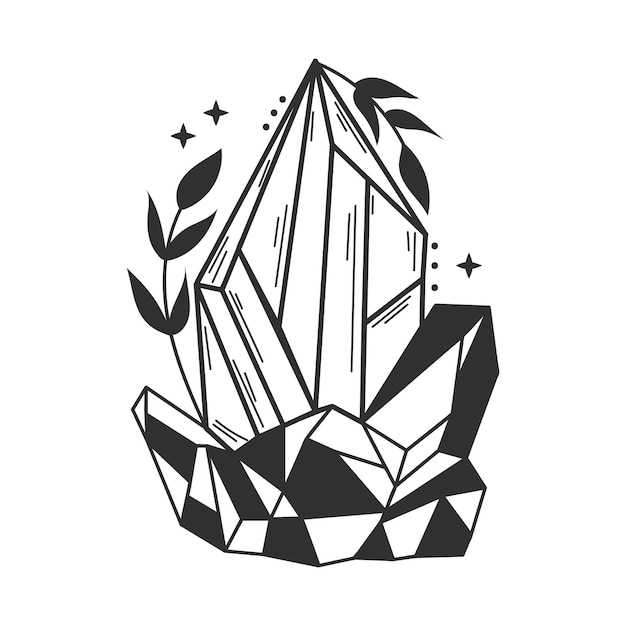 Icono de cristal con ilustraciones de ramas y estrellas aisladas en fondo blanco