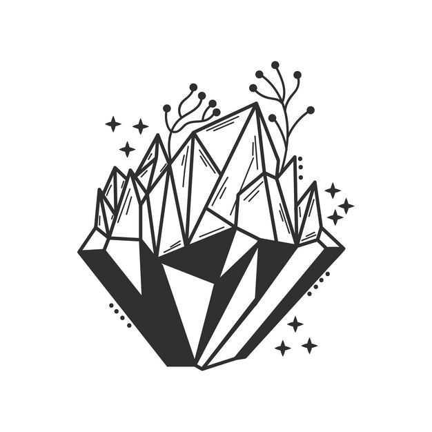 Icono de cristal con ilustraciones de ramas y estrellas aisladas en fondo blanco