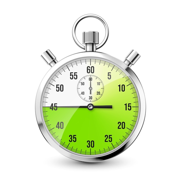 Icono de cronómetro clásico realista cronómetro de metal brillante contador de tiempo con cuenta atrás de dial verde