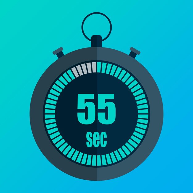 Icono de cronómetro digital Cincuenta y cinco segundos 55 segundos Fondo de gradiente azul Vector de gestión del tiempo