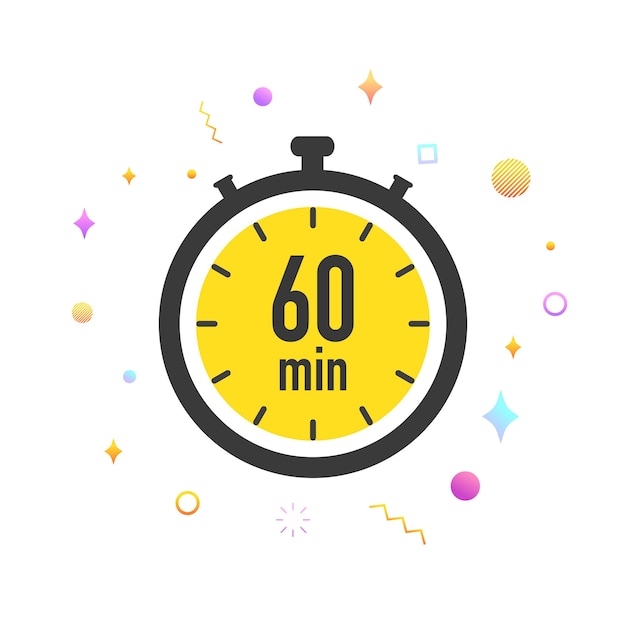 Icono del cronómetro del temporizador Signo del reloj con temporizador de cuenta atrás de 60 minutos o segundos Reloj deportivo