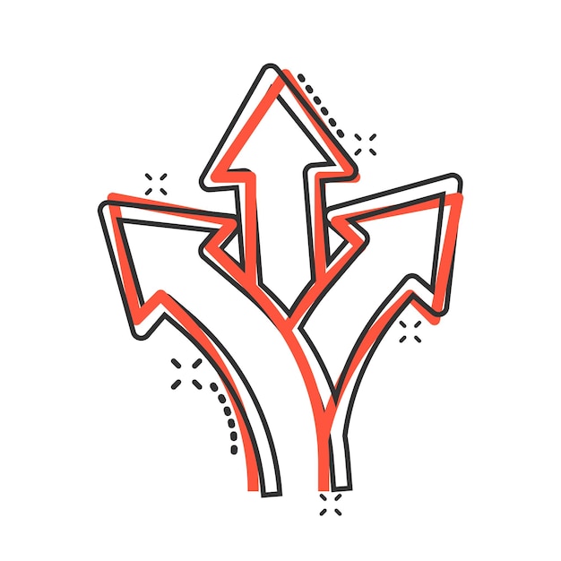 Icono de cruce de carreteras en estilo cómico Ilustración vectorial de animación de navegación de dirección de carretera en fondo blanco aislado Localizar la posición del alfiler Efecto de salpicaduras Concepto de negocio