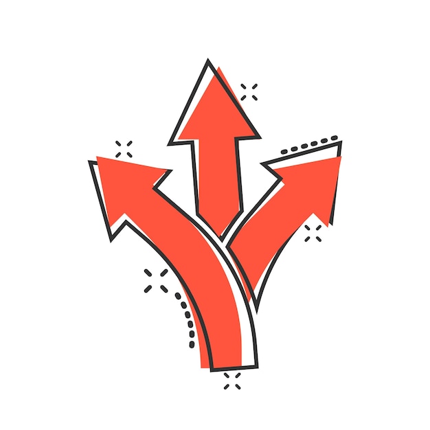 Icono de cruce de carreteras en estilo cómico Ilustración vectorial de animación de navegación de dirección de carretera en fondo blanco aislado Localizar la posición del alfiler Efecto de salpicaduras Concepto de negocio