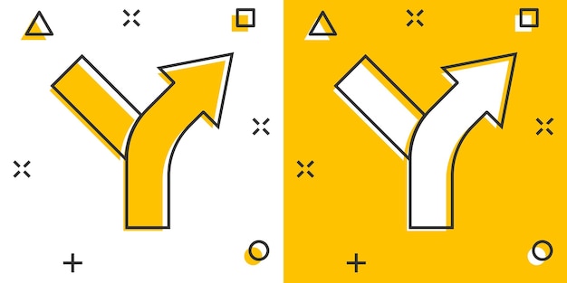 Icono de cruce de carreteras en estilo cómico Ilustración vectorial de animación de navegación de dirección de carretera en fondo blanco aislado Localizar la posición del alfiler Efecto de salpicaduras Concepto de negocio