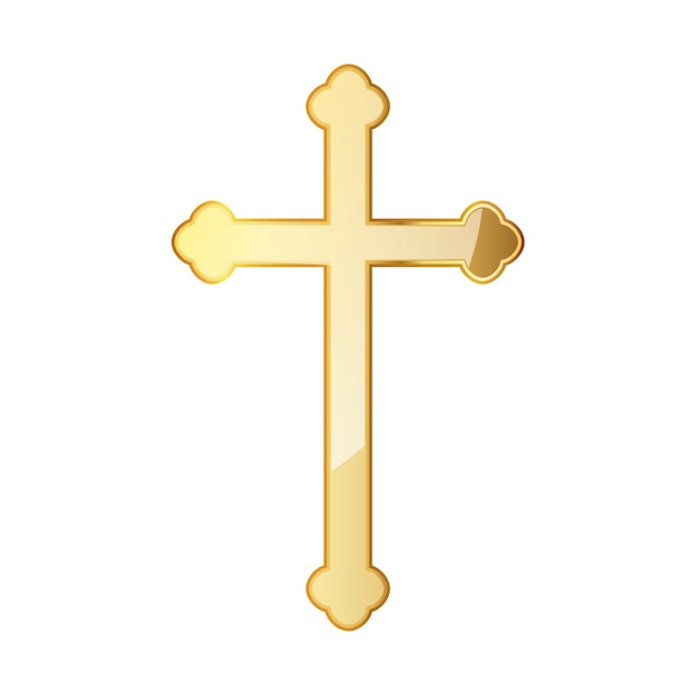 Vector icono de cruz cristiana dorada. ilustración vectorial cruz cristiana dorada aislada sobre fondo blanco.