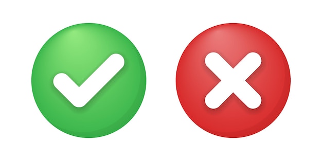 Icono de cruz y marca de verificación en estilo plano Ilustración de vector derecho de marca de verificación en fondo aislado Concepto de negocio de signo de garrapata y cruz