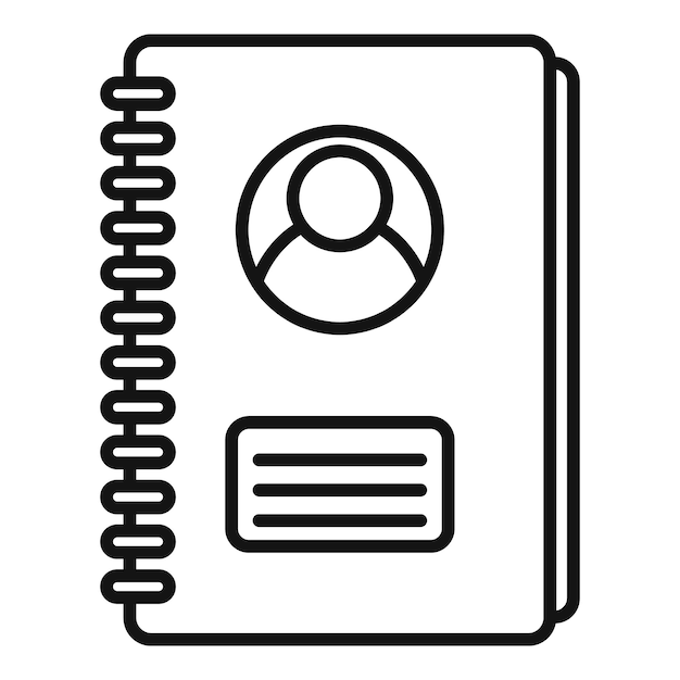 Icono de cuaderno de información personal Esquema del icono de vector de cuaderno de información personal para diseño web aislado sobre fondo blanco