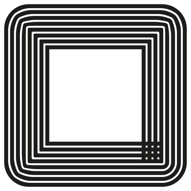 Icono cuadrado en capas Forma concéntrica negra Forma geométrica vectorial Patrón de fondo blanco