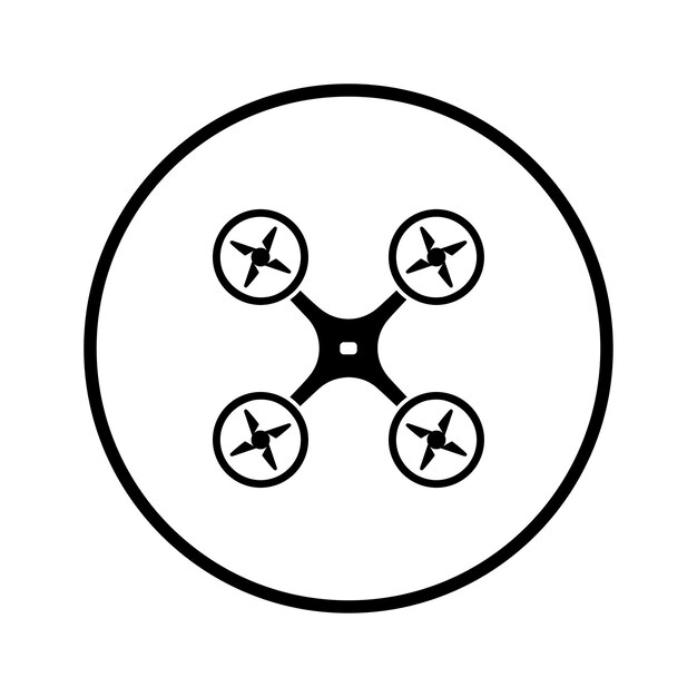 Icono de cuadricóptero militar aéreo Gráficos vectoriales en negro