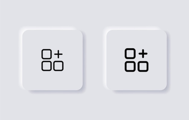 icono de cuadrícula de diseño menú de cuadrícula agregar signo más iconos de esquema formulario de botón de neumorfismo signos de interfaz de usuario neumórficos