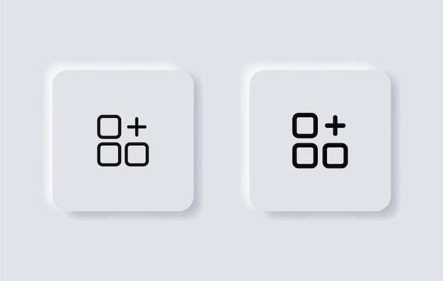 Icono de cuadrícula de diseño menú de cuadrícula agregar signo más iconos de esquema formulario de botón de neumorfismo signos de interfaz de usuario neumórficos