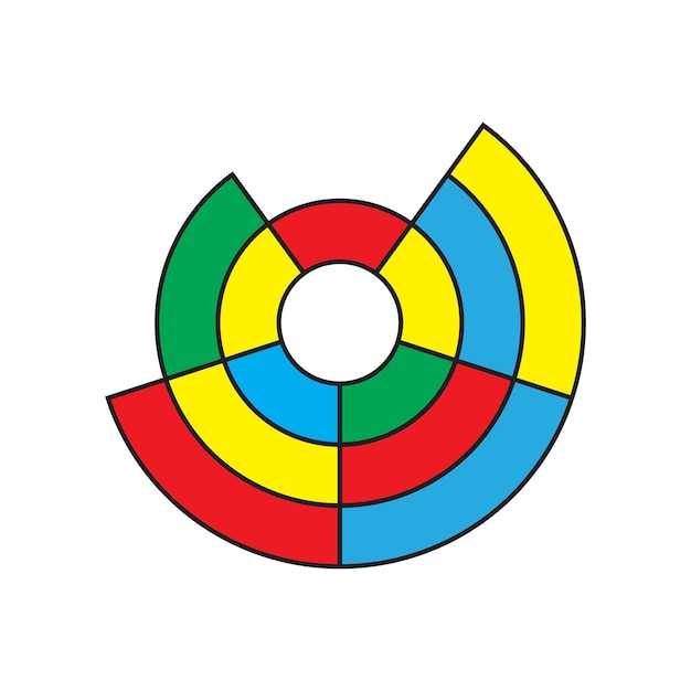 Icono de cuadrícula vectorial polar con diferentes combinaciones de colores conjunto de iconos de botones de círculo de colores