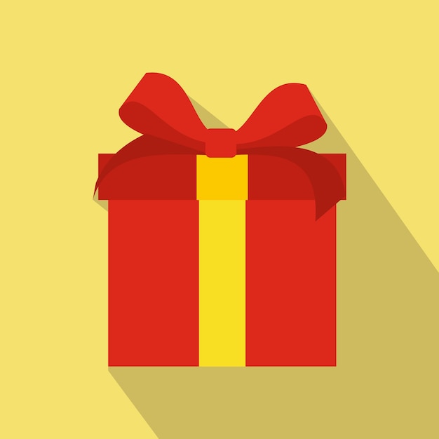 Icono de cuadro de regalo plano rojo Símbolo de Navidad colorido sobre un fondo amarillo