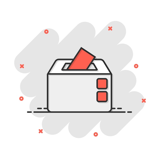 Icono de cuadro de votante electoral en estilo cómico Sugerencia de boleta vector ilustración de dibujos animados pictograma Voto electoral concepto de negocio efecto de salpicadura