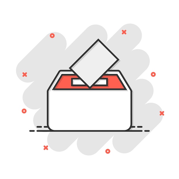 Icono de cuadro de votante electoral en estilo cómico Sugerencia de boleta vector ilustración de dibujos animados pictograma Voto electoral concepto de negocio efecto de salpicadura
