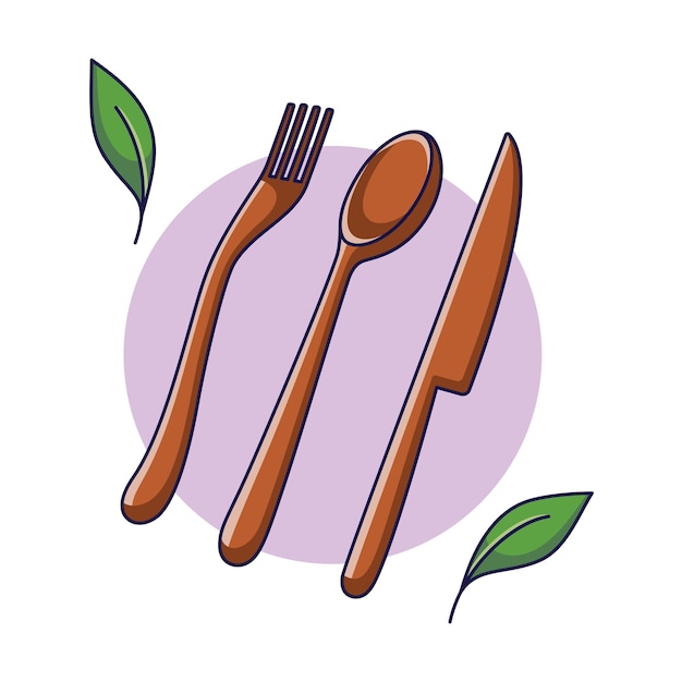 Icono de cubiertos de madera reutilizable Estilo de vida sostenible concepto ecológico de cero residuos Ilustración vectorial en estilo doodle Reciclaje gestión de residuos ecología sostenibilidad