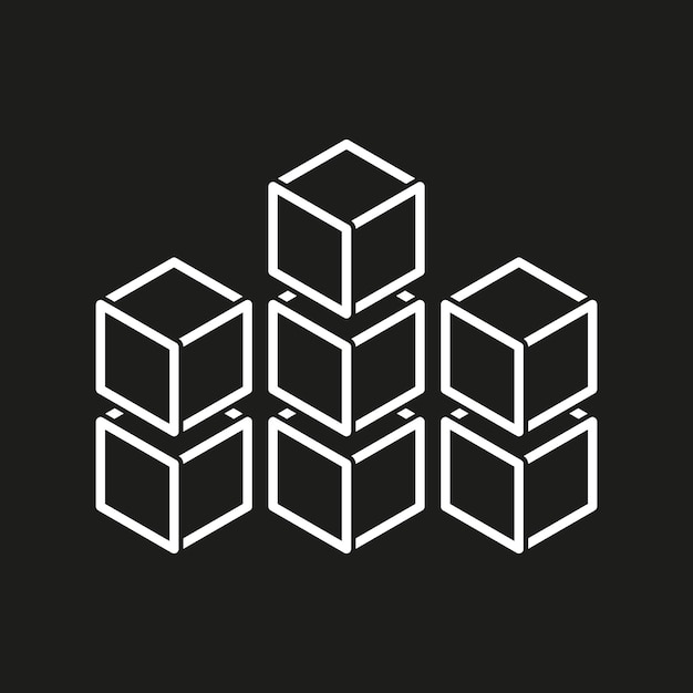 Icono de cubo 3D Símbolo de caja geométrica Vector de bloques apilables Contorno negro abstracto