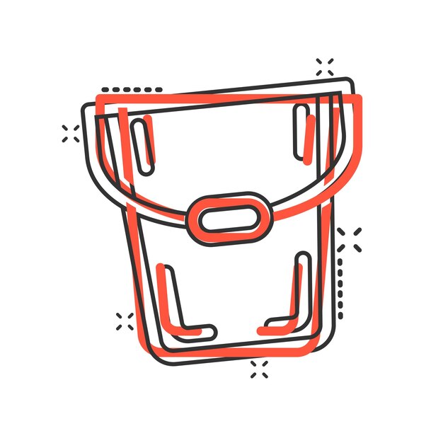Icono de cubo en estilo cómico Ilustración de vector de dibujos animados de bote de basura sobre fondo blanco aislado Concepto de negocio de efecto de salpicadura de cubo