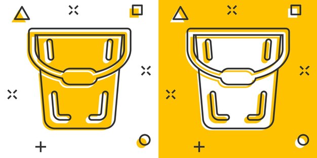 Icono de cubo en estilo cómico Ilustración de vector de dibujos animados de bote de basura sobre fondo blanco aislado Concepto de negocio de efecto de salpicadura de cubo