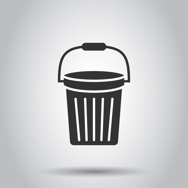 Icono de cubo en estilo plano Ilustración de vector de bote de basura sobre fondo blanco aislado Concepto de negocio de cubo