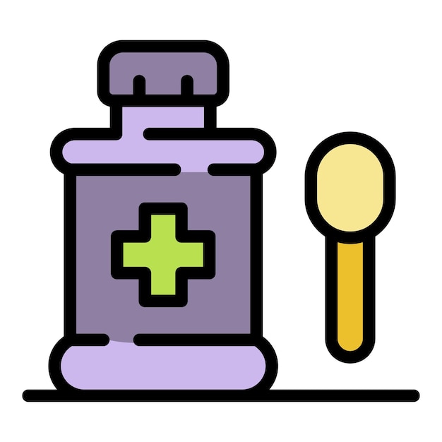 El icono de la cuchara de jarabe para la tos Contorno del icono vectorial de la cucharada de jarape para la tos Color plano aislado