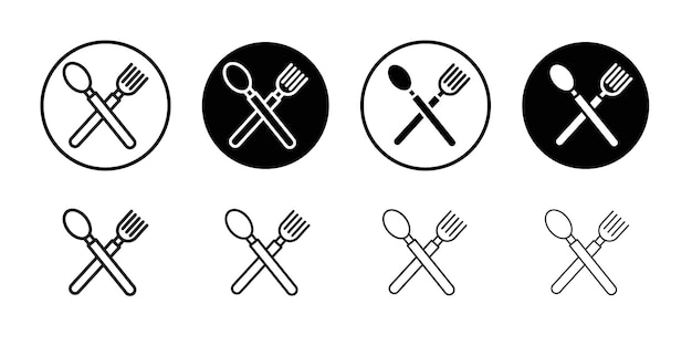 icono de cuchara y tenedor conjunto de logotipo vectorial de arte de línea negra