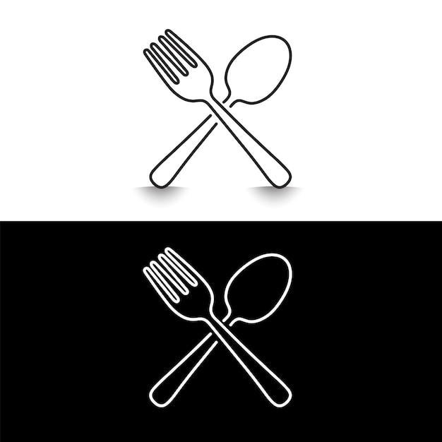 Icono de cuchara y tenedor estilo en línea Dibujo de líneas con trazo editable Logo