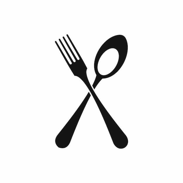 Icono de cuchara y tenedor en ilustración de vector aislado estilo simple