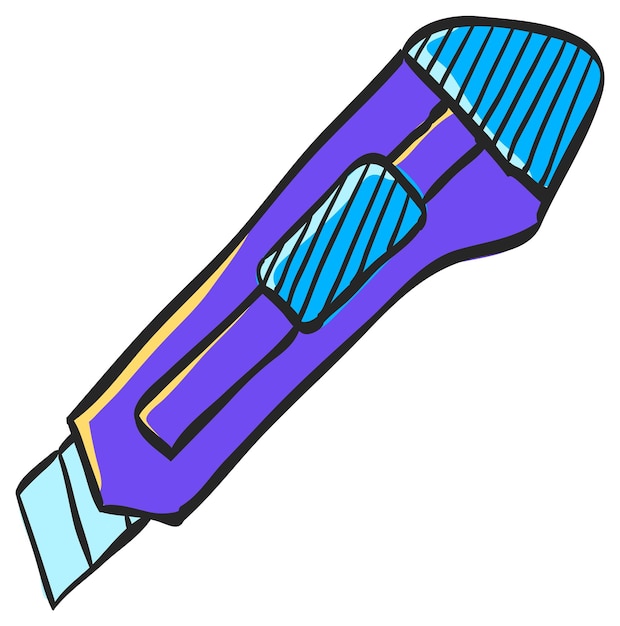 Icono de cuchillo de corte en la ilustración de vector de color dibujado a mano