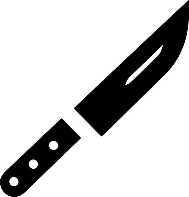 El icono del cuchillo mínimo es el símbolo del clipart, el color negro es la silueta vectorial, el fondo es blanco.