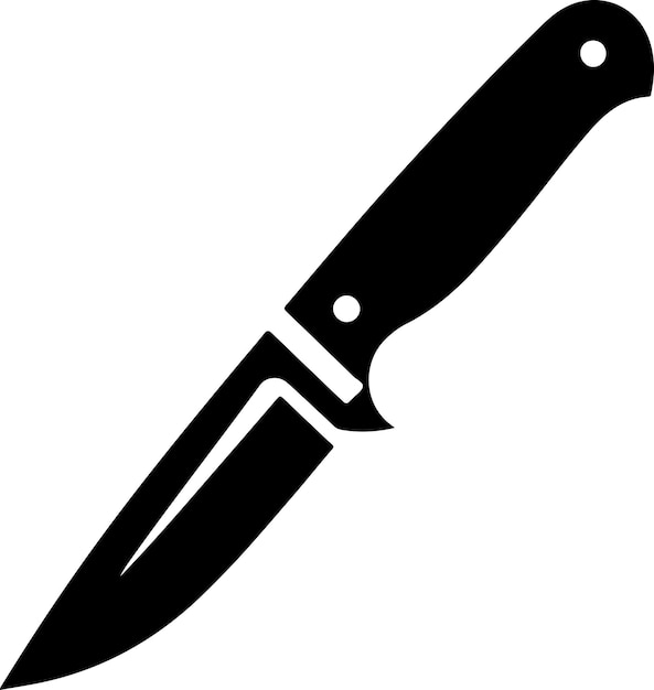 El icono del cuchillo mínimo es el símbolo del clipart, el color negro es la silueta vectorial, el fondo es blanco.
