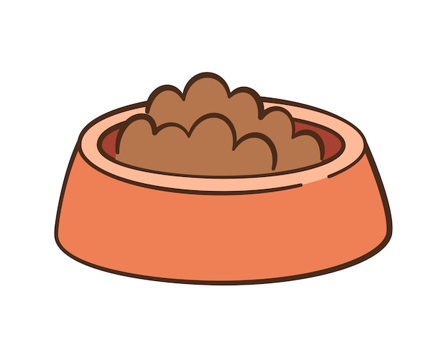 Icono de cuenco de gato completo Alimento para perros bocadillo para animales Estilo plano dibujado a mano aislado