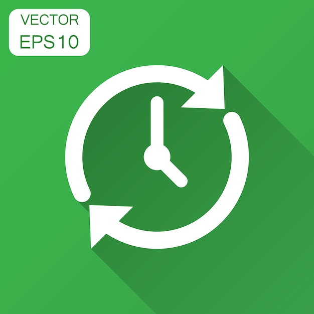 Ícono de cuenta atrás del reloj en estilo plano Ilustración vectorial del cronómetro de tiempo con sombra larga Concepto de negocio del reloj