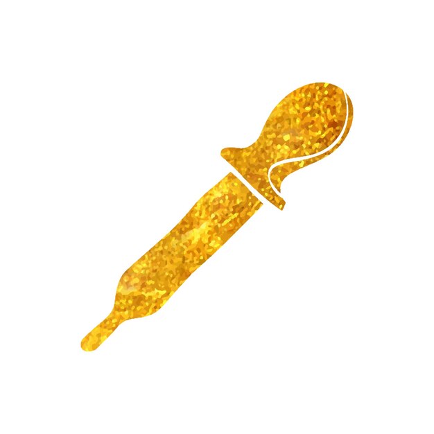 Icono de cuentagotas dibujado a mano en la ilustración de vector de textura de hoja de oro