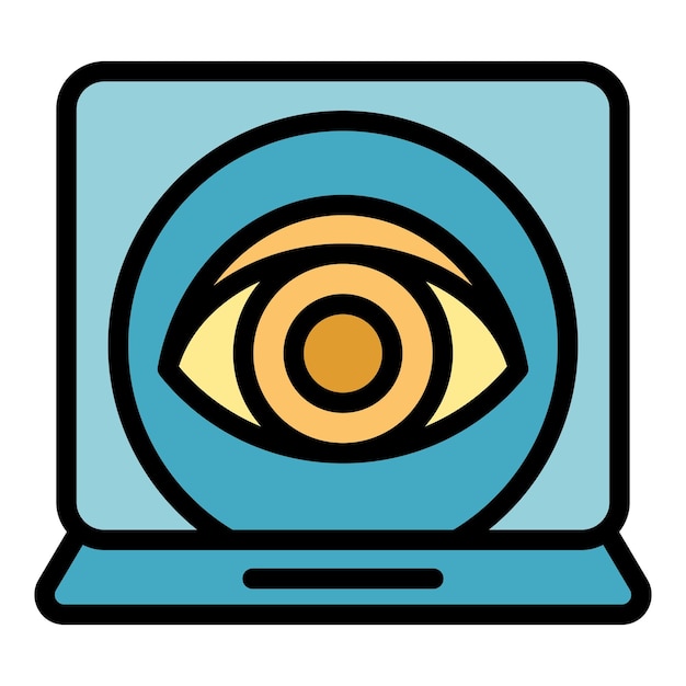 El icono de cuidado ocular de la computadora portátil es un vector de contorno del ojo quirúrgico La lente de prueba es de color plano