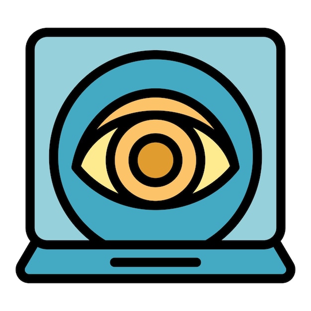 Vector el icono de cuidado ocular de la computadora portátil es un vector de contorno del ojo quirúrgico la lente de prueba es de color plano