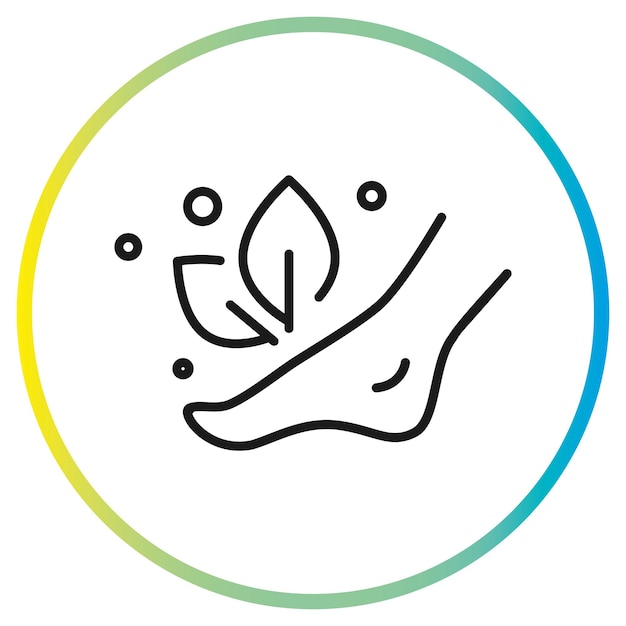 Icono de cuidado de pies concepto de belleza spa pierna con hojas símbolo de línea delgada en fondo blanco