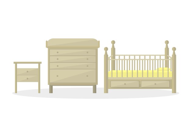 Icono de cuna para bebés con cómoda y mesita de noche con cajones Muebles de almacenamiento