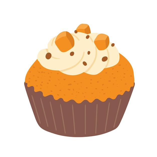 Icono de Cupcake de dibujos animados aislado sobre fondo blanco Pastel de calabaza o muffin ilustración vectorial dibujada a mano